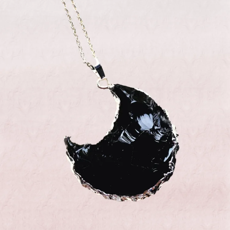 Black Obsidian Crescent Moon Pendant 